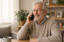Ilustracyjny portret seniora rozmawiającego przez telefon.
