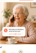 Ilustracyjny portret seniorki podczas rozmowy telefonicznej.
